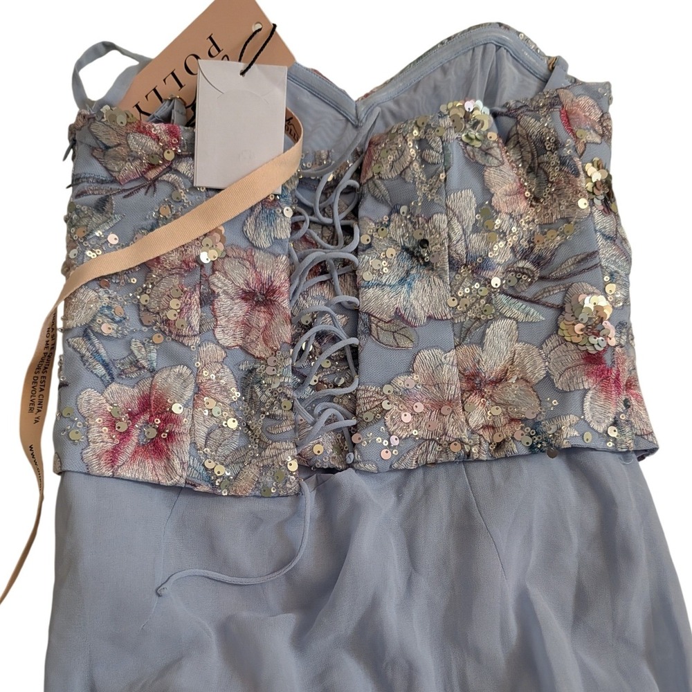 Oh Polly Lysana Blue Sequin Floral Corset Maxi Gown Dress US 6 Prom Formal - Picture 11 of 14